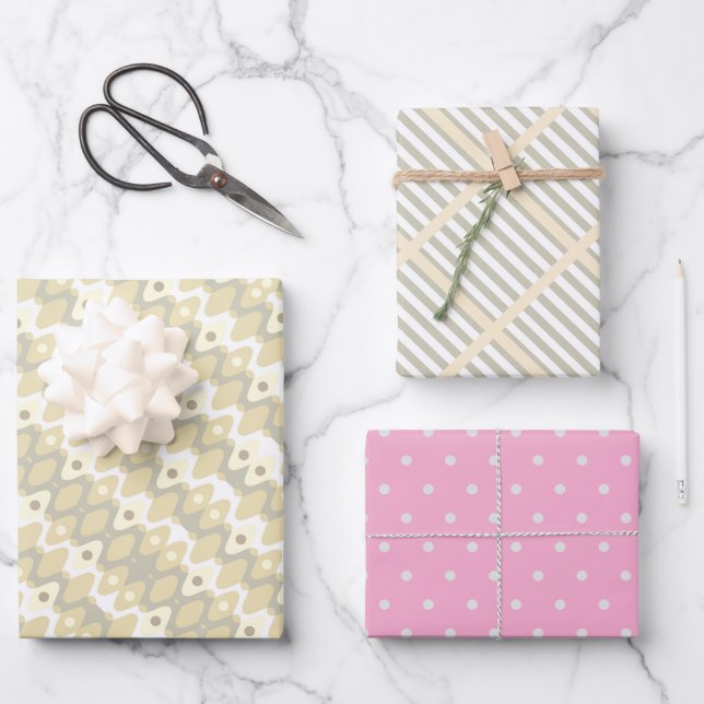 Chic Pastel Mitte des Jahrhunderts Muster Geschenkpapier Set (Vorderseite)