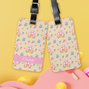 Chic Pastel Mushroom Strawberry Muster Creme Gepäckanhänger