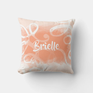 Chic Pastel Orange Wirbel mit Namen Kissen