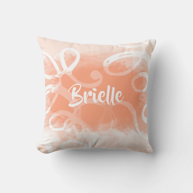 Chic Pastel Orange Wirbel mit Namen Kissen (Vorderseite)