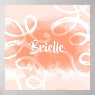 Chic Pastel Orange Wirbel mit Namen Poster