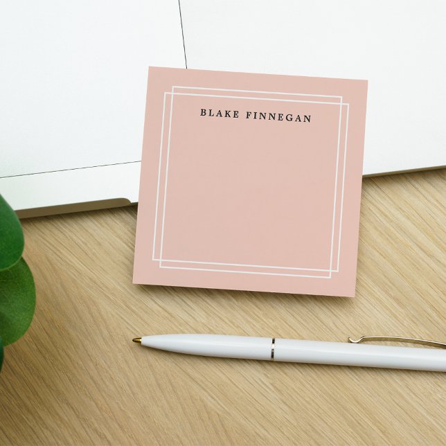 Chic Pastel Peach | Personalisierte weiße Grenze Post-it Klebezettel (Von Creator hochgeladen)
