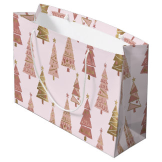 Chic Pastel Pink and Gold Christmas Tree Große Geschenktüte