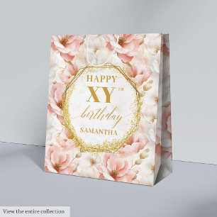 Chic Pastel Pink Boho Gold 80 Geburtstagsgeschenkt Mittlere Geschenktüte