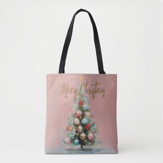 Chic Pastel Pink Christmas Tree Tote (Vorderseite)