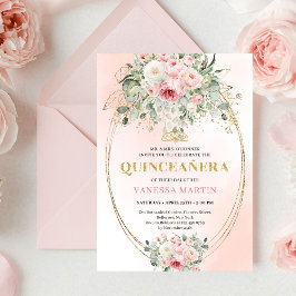 Chic Pastel Pink Eucalyptus Quinceañera Invite Einladung