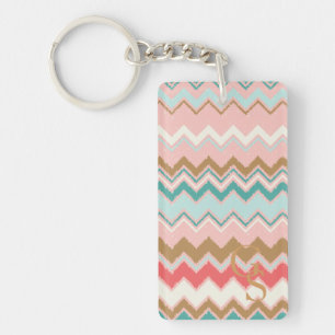 Chic Pastel Pink Minze Zickzack benutzerdefinierte Schlüsselanhänger
