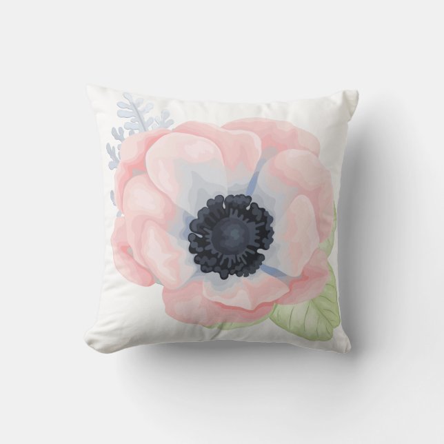 Chic Pastel Pink Poppy Throw Kissen (Vorderseite)