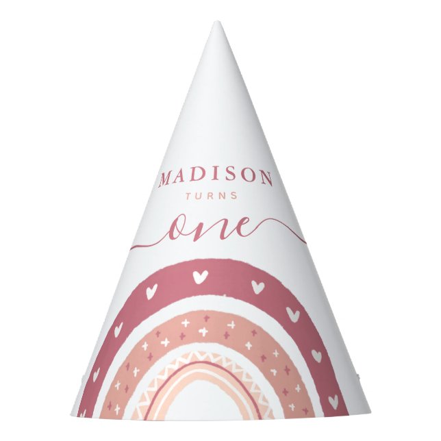 Chic Pastel Pink Rainbow Boho Birthday Partyhütchen (Vorderseite)