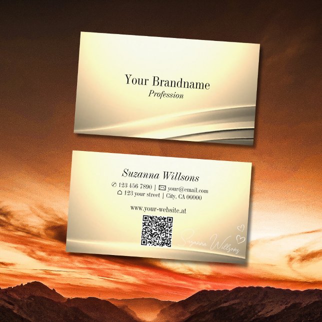 Chic Pastel Silk Cream Curved Dekoration mit QR Co Visitenkarte (Von Creator hochgeladen)