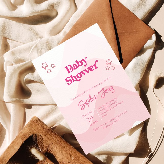 Chic Pastel Star Moderne Pink Baby Dusche Einladung (Von Creator hochgeladen)