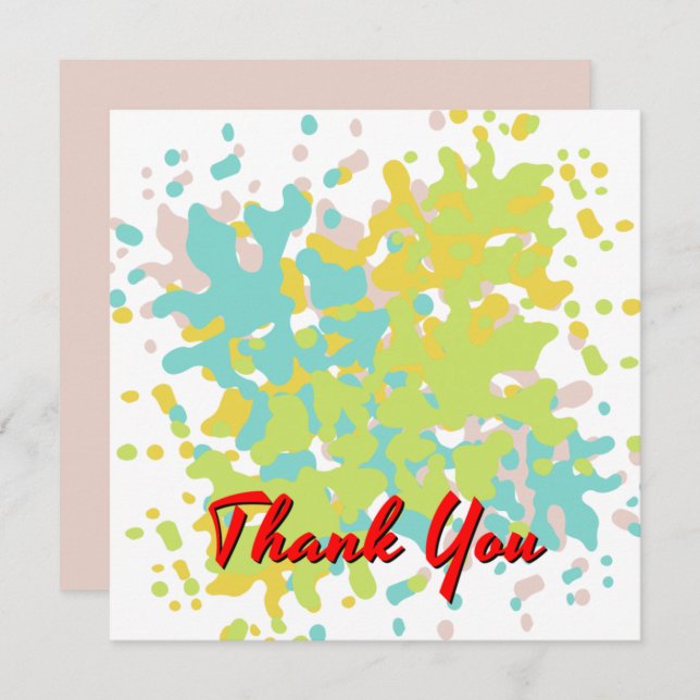 Chic Pastel Watercolor Spots Red Text Dankeskarte (Vorne/Hinten)