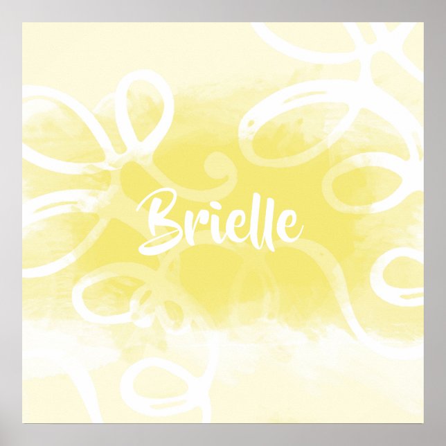 Chic Pastel Yellow Watercolor Wirbel mit Namen Poster (Vorne)