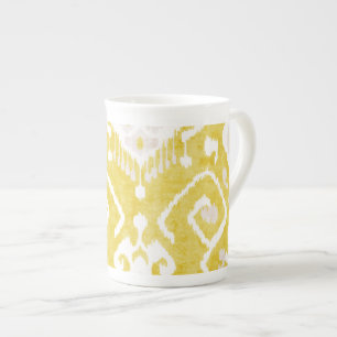 Chic Pastell Gelb und Grau Ikat Stammesmuster Prozellantasse