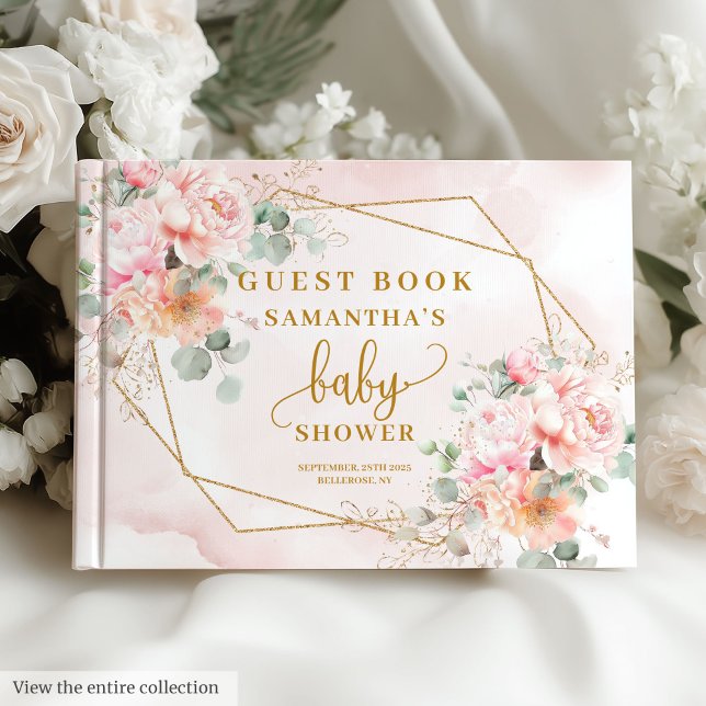 Chic pastellrosa Blumendusche Gästebuch (Chic pastel pink floral baby shower guest book)