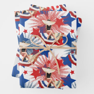 Chic Patriotic Stars Fireworks Pinup Geschenkpapier Set