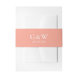 Chic Peach and White Monogram with Weddate Einladungsbanderole
