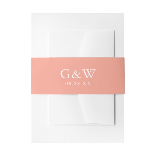 Chic Peach and White Monogram with Weddate Einladungsbanderole (Vorderseite Beispiel)