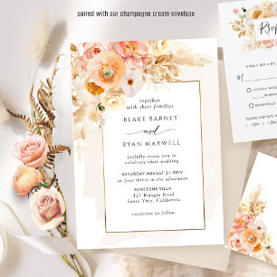 Chic Peach Blush and Champagne Floral Wedding Einladung