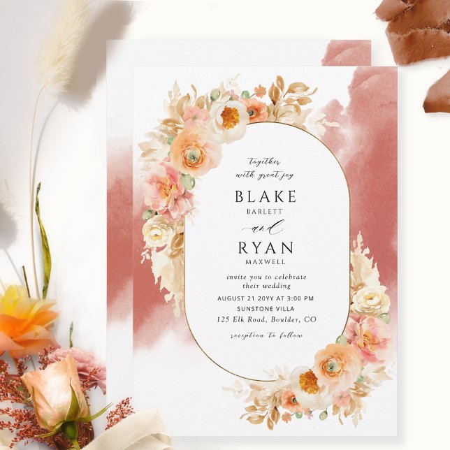 Chic Peach Blush Cream Rust Orange Oval Wedding Einladung (Von Creator hochgeladen)