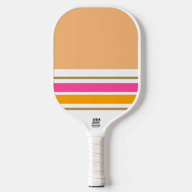 Chic Peach Color Block Pink Gelbe Streifen Pickleball Schläger (Vorderseite)