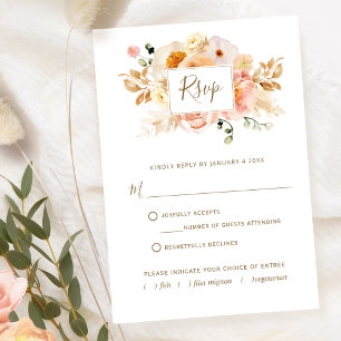 Chic Peach floral mit oder ohne Mahlzeiten RSVP Karte