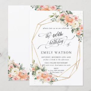 Chic Peach Ivory Pink Blauer Geburtstag Geometrie Einladung