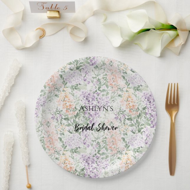 Chic Peach Lilac Lavender Floral Brautparty Pappteller (Hochzeit)