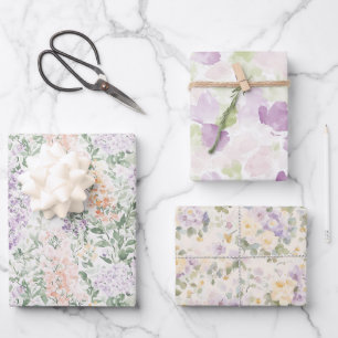 Chic Peach Lilac Lavender Floral Wedding Geschenkpapier Set