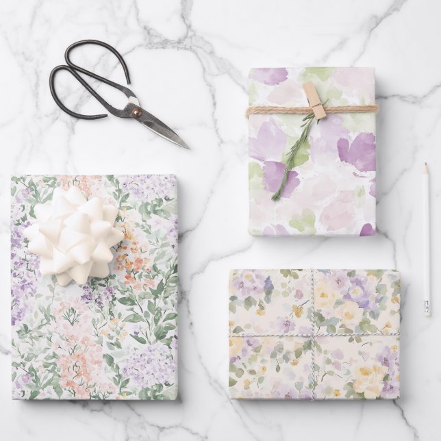 Chic Peach Lilac Lavender Floral Wedding Geschenkpapier Set (Vorderseite)