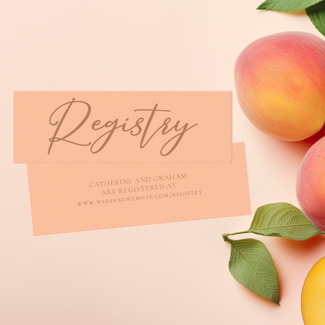 Chic Peach Minimalistisch Typografy Wedding Regist Mini Visitenkarte (Von Creator hochgeladen)