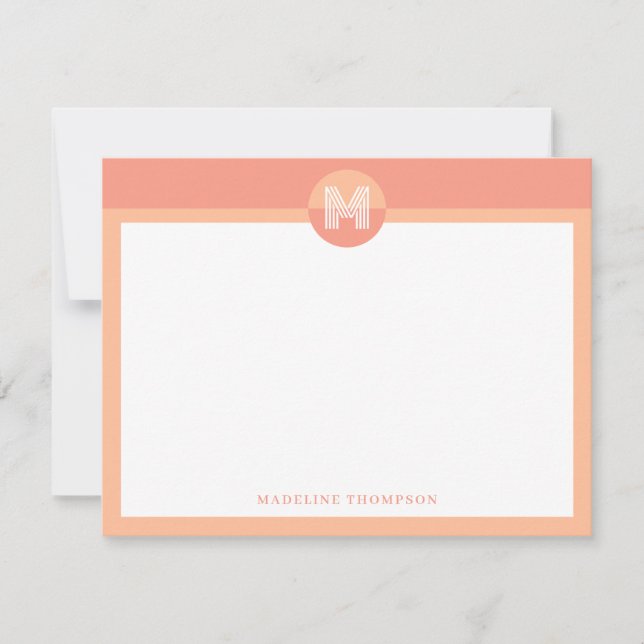 Chic Peach Orange Geometric Modern Monogram Mitteilungskarte (Vorderseite)