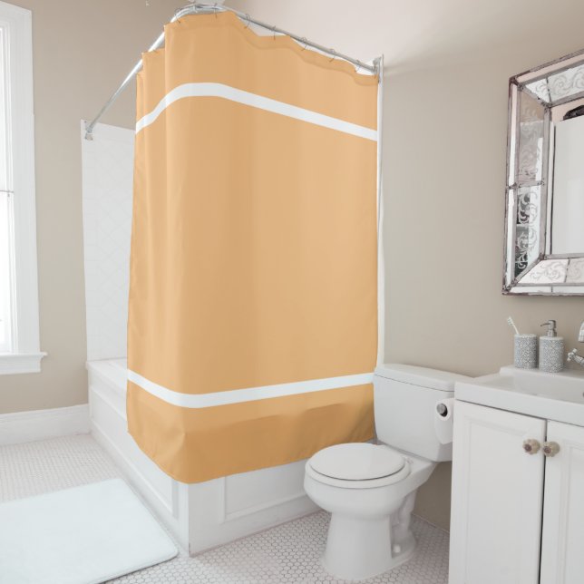 Chic Peach Orange Top Bottom Edge White Stripes Duschvorhang (Beispiel)