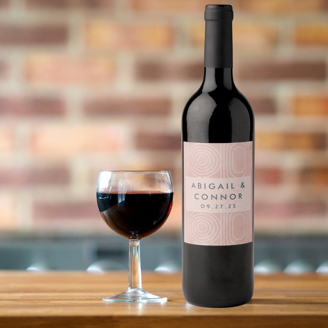 Chic Peach Ovals & Circles Wedding Weinetikett (Von Creator hochgeladen)