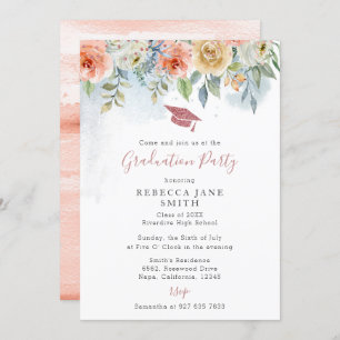 Chic Peach Pink Blume Rose Gold Hat Abschluss Einladung