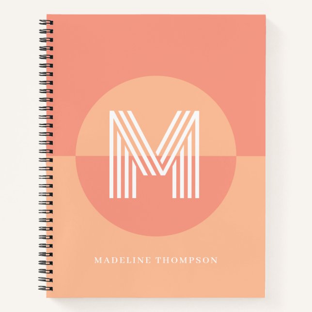 Chic Peach Pink Geometric Modern Monogram Notizbuch (Vorderseite)