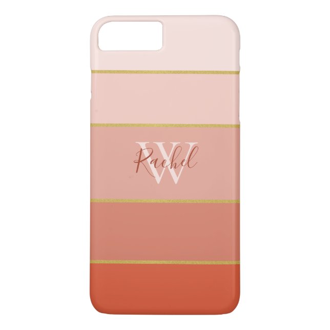 Chic Peach Stripes Ombre mit Monogramm Case-Mate iPhone Hülle (Rückseite)