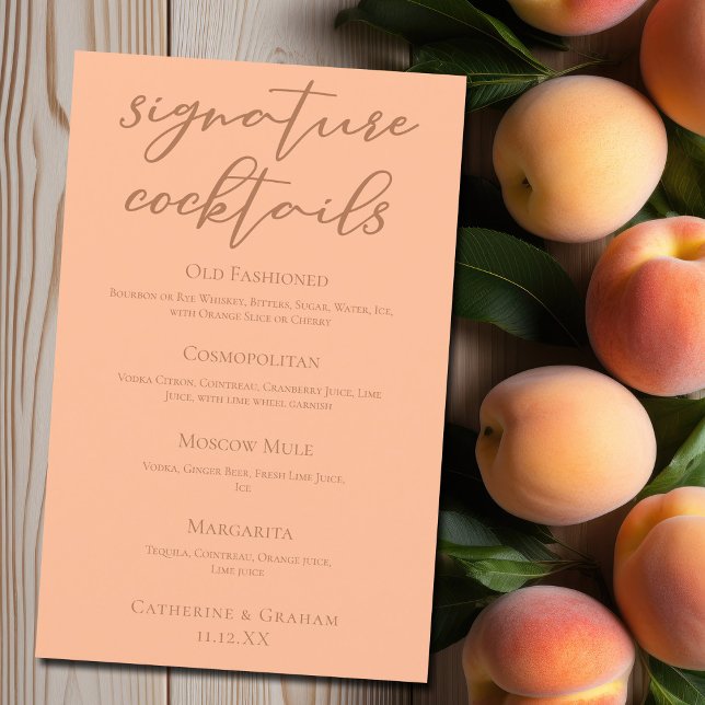 Chic Peach Summer Wedding Signature Cocktails Menü (Von Creator hochgeladen)
