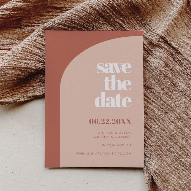Chic peach terracotta arch save the date (Von Creator hochgeladen)
