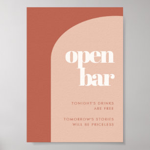 Chic peach terracotta arch wedding Open Bar sign Poster