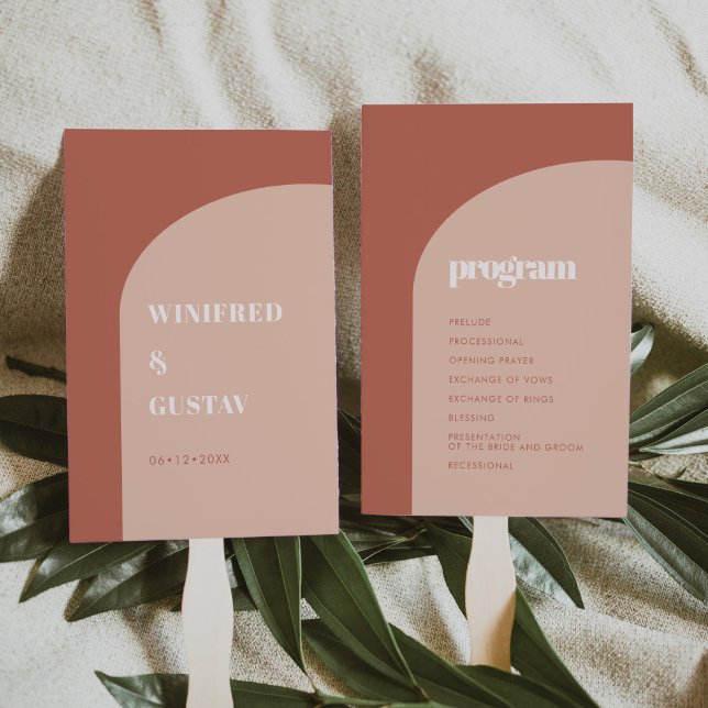 Chic peach terracotta arch wedprogramme fächer (Von Creator hochgeladen)