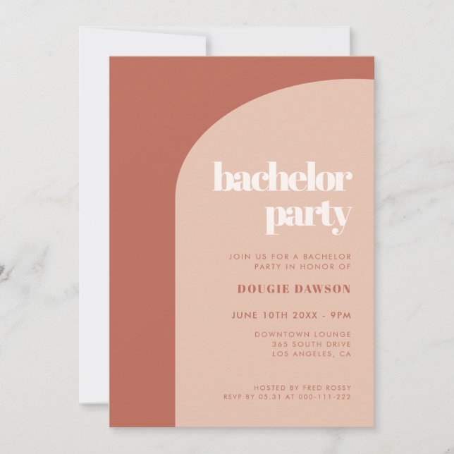 Chic peach terracotta Bachelor Party Einladung (Vorderseite)