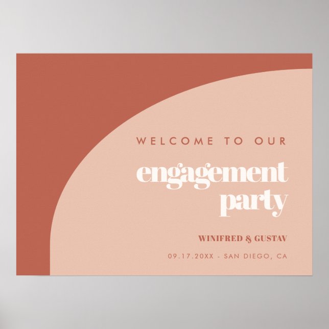 Chic peach terracotta Engagement Party willkommen Poster (Vorne)