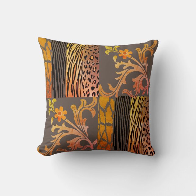 Chic Peach und Brown Animal Printed Cushion Kissen (Vorderseite)