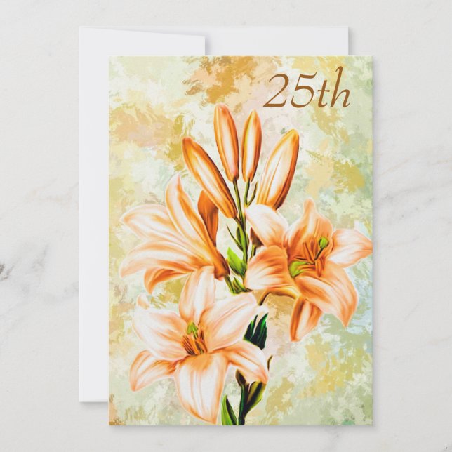 Chic Peach & White Lilies 25. Einladung (Vorderseite)