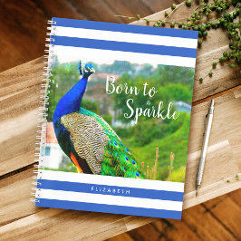 Chic Peacock Blaue Streifen Geboren zu Sparkline Notizbuch