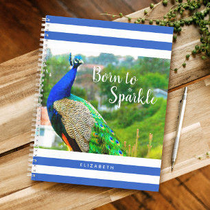 Chic Peacock Blaue Streifen Geboren zu Sparkline Notizbuch
