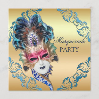 Chic Peacock Feathers Masquerade Party Einladung