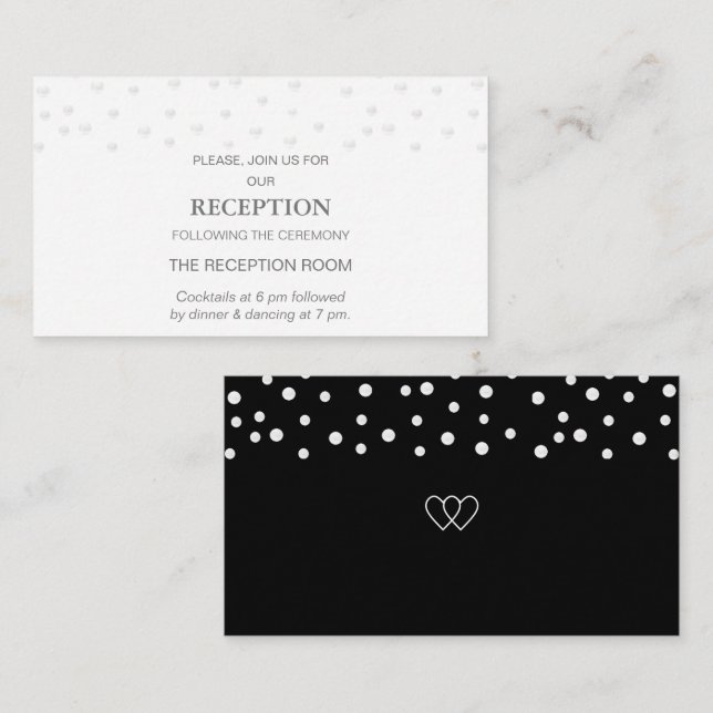 Chic Pearl Confetti auf Black & White Wedding Begleitkarte (Vorne/Hinten)