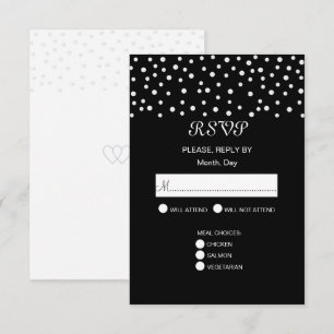 Chic Pearls auf Black & White Wedding RSVP Card